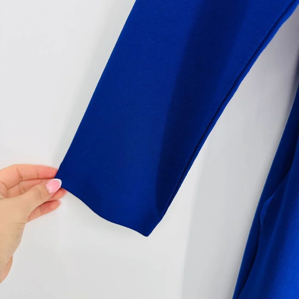 Joan Vass Drape Front Cobalt Blue Long Sleeve Elegant Professional Dress New 2P - Picture 4 of 9